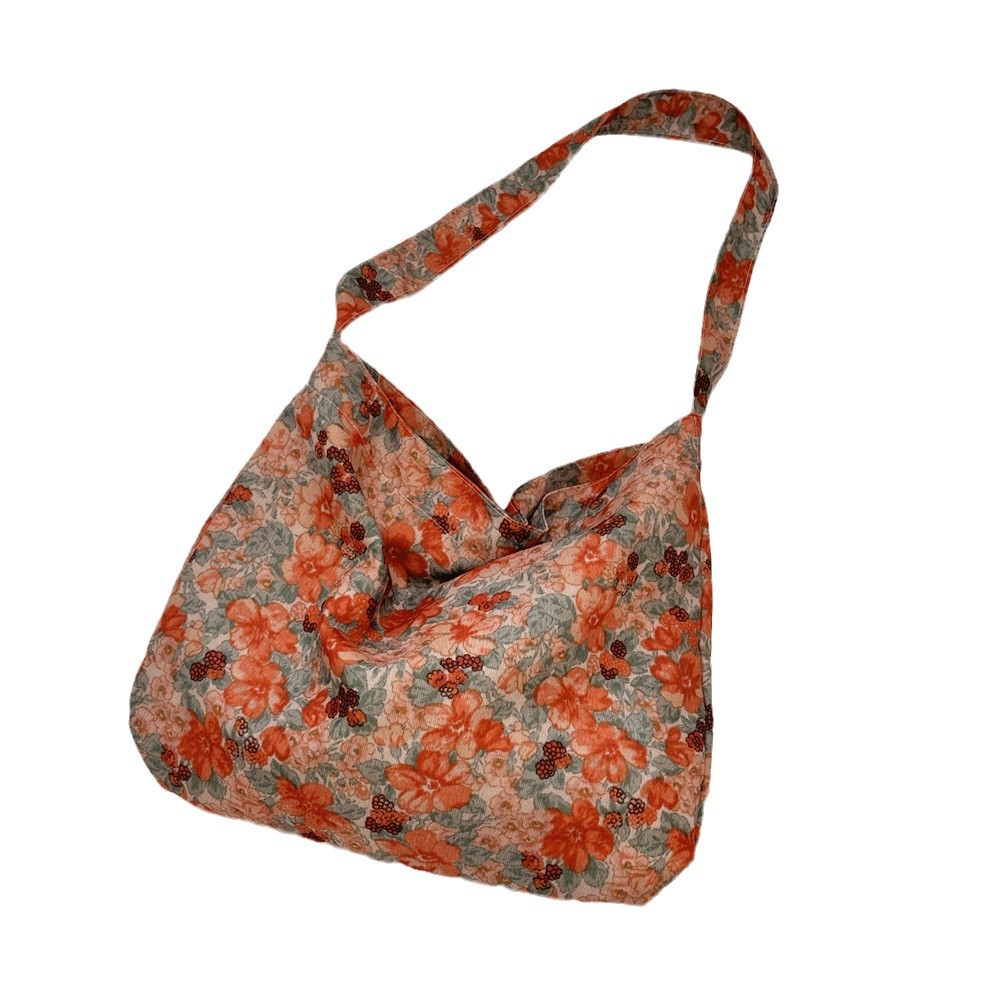 4481 Fashionable and versatile floral bag, large-capacity corduroy fabric bag, retro and laid-back style, single-shoulder crossbody bag for shopping Item Picture