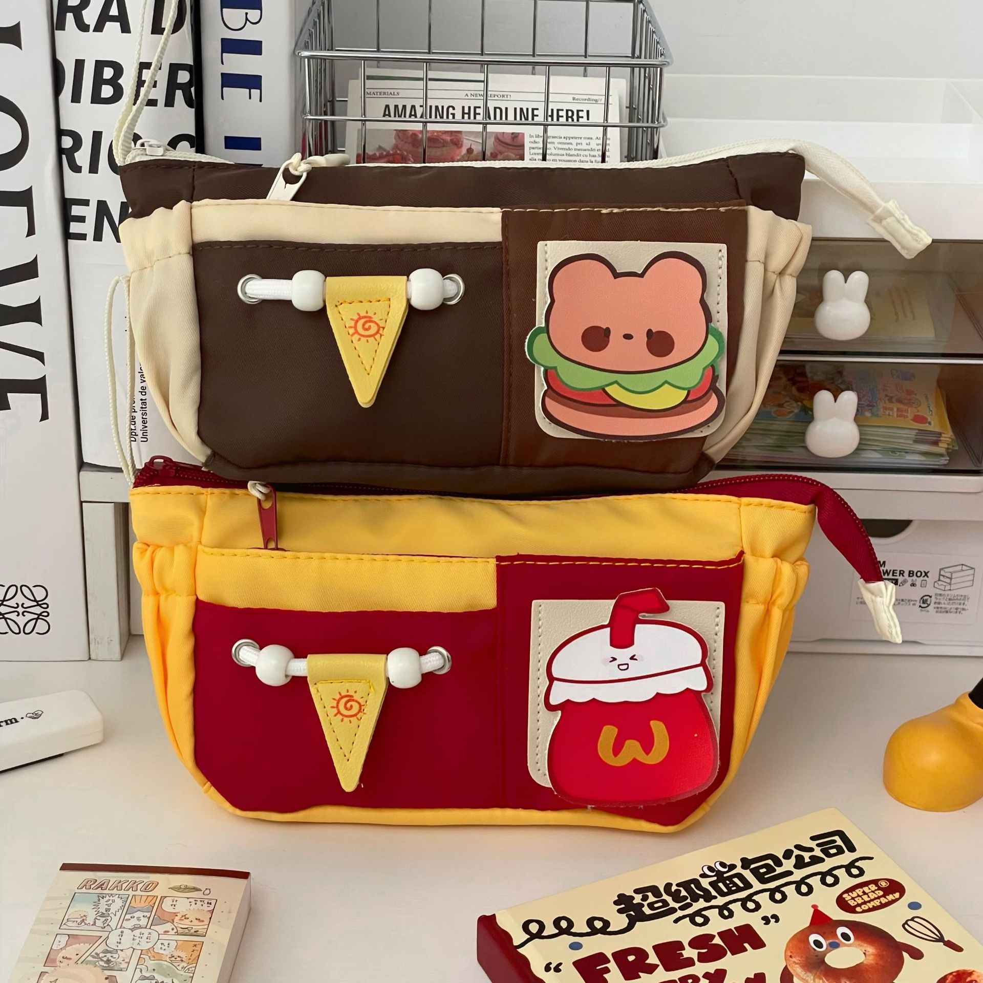 Japanese-style high-appearance-level hand-held pen case 2025 new hamburger pen case, large-capacity stationery box for junior and senior high school students details Picture
