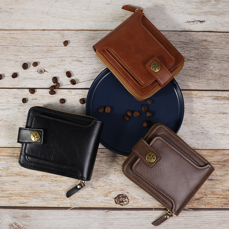 Cross-border 2024 men's wallet, European and American retro multi-functional short business wallet, zipper buckle, 30% off card case Application Scenario