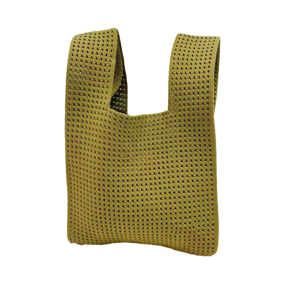 Korean chic simple and retro hollowed-out knitted handbag, shoulder bag, women's vest bag, open woolen bag, shopping bag Item Picture