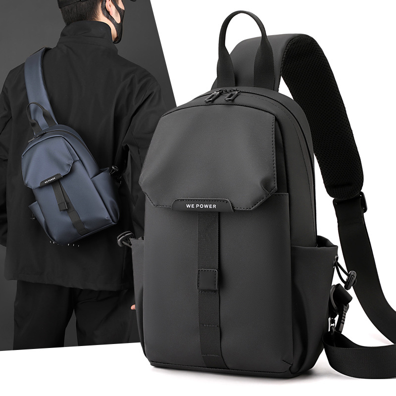 WEPOWER Men's simple chest bag, crossbody bag, single-shoulder bag, chest bag, sports small bag, waterproof nylon crossbody bag full figure