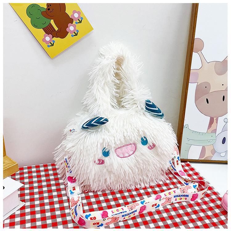 2024 New style of cute Korean plush single-shoulder crossbody bag with a girlish heart and cartoon monsters. Children's crossbody bag undefined