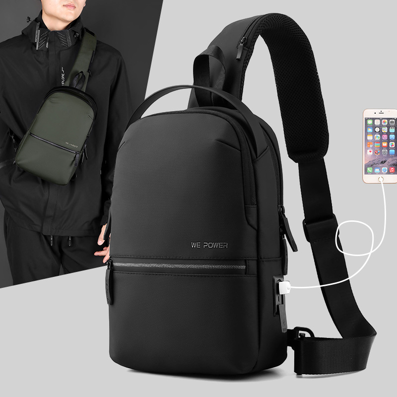 WEPOWER's new casual men's chest bag, USB charging single-shoulder crossbody bag, travel waterproof and trendy single-shoulder bag full figure