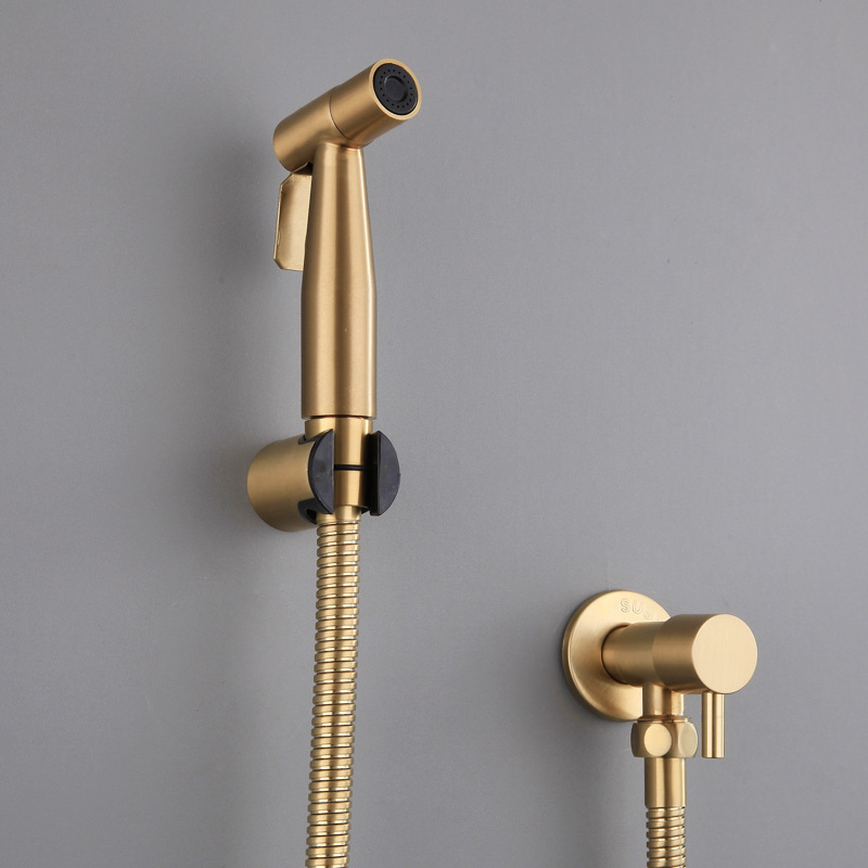 SUS304 spray gun, women's washbasin, toilet set, companion, pressurized nozzle gun, gray brushed, gold Angle valve, household details Picture