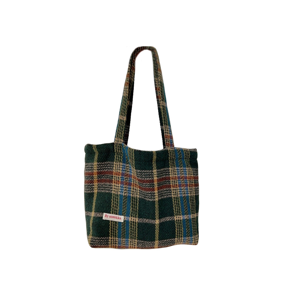 311021 Textured woolen large-capacity bag, women's commuter tote bag, 2023 new style checkered hand and shoulder bag Item Picture