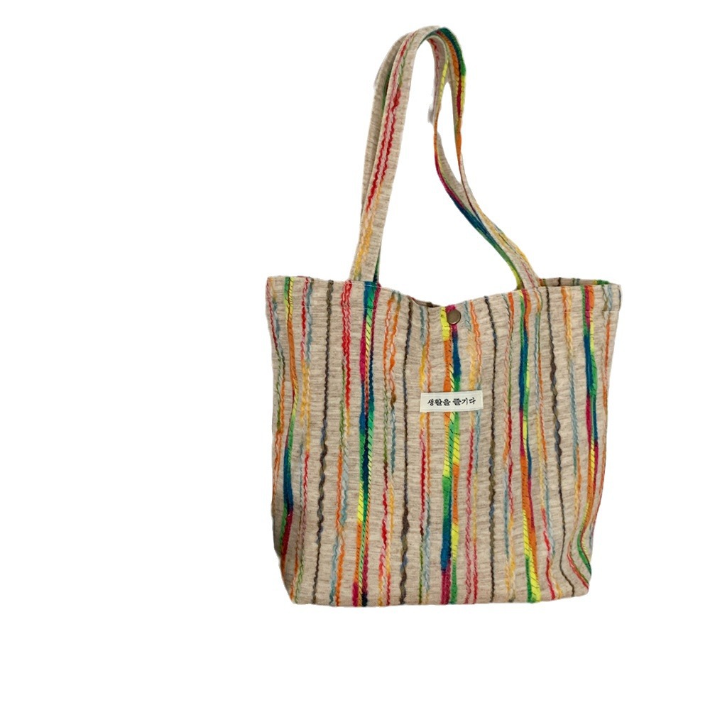 【 In Stock 】28112 Korean version rainbow striped single-shoulder bag for women, small crossbody bag, shopping bag, casual tote bag for women Item Picture