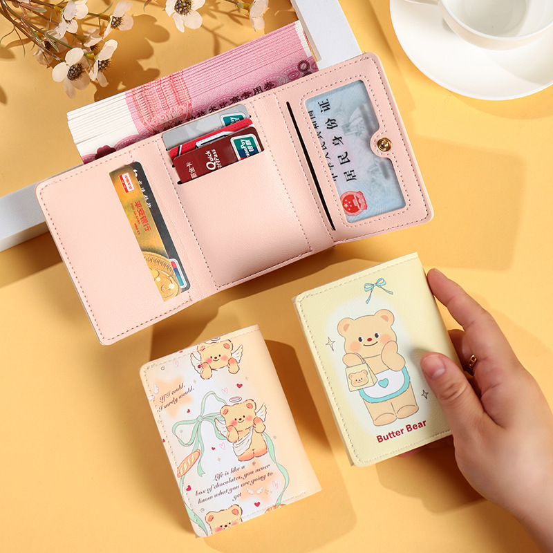 Butter Bear Cute card Bag and coin Purse two-in-one mini bag for girls, creative cartoon, simple and personalized, portable Specification drawing