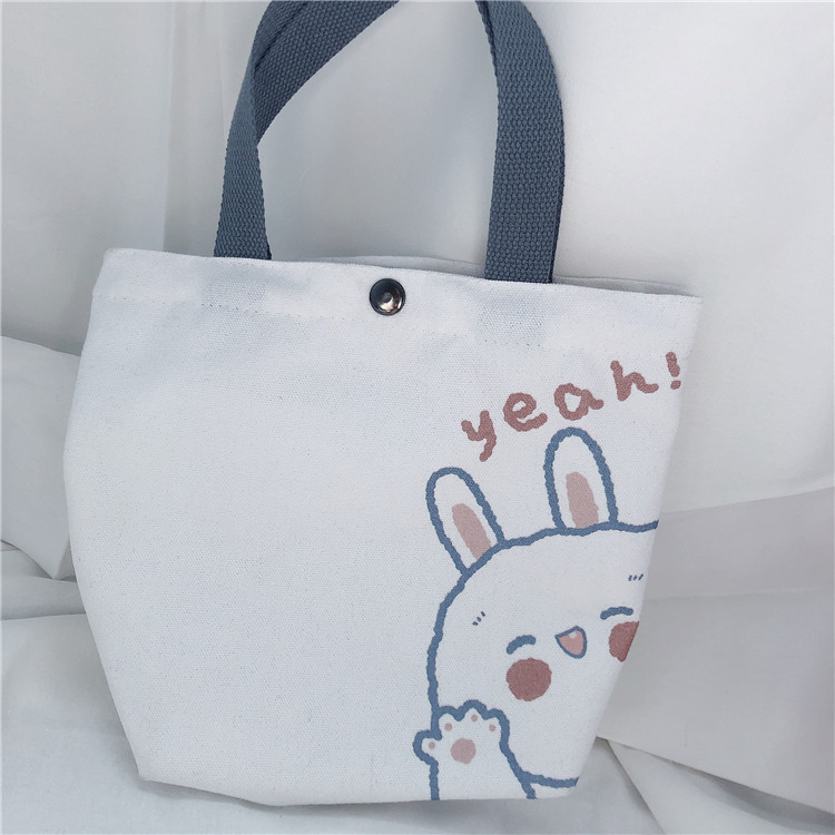 03138 Spring/Summer New cute bear and rabbit printed canvas bag ins girl student hand-held cloth bag supply details Picture