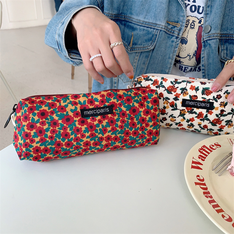 3392 ins corduroy retro artistic pen case, fresh stationery box, large capacity student portable makeup bag Specification drawing