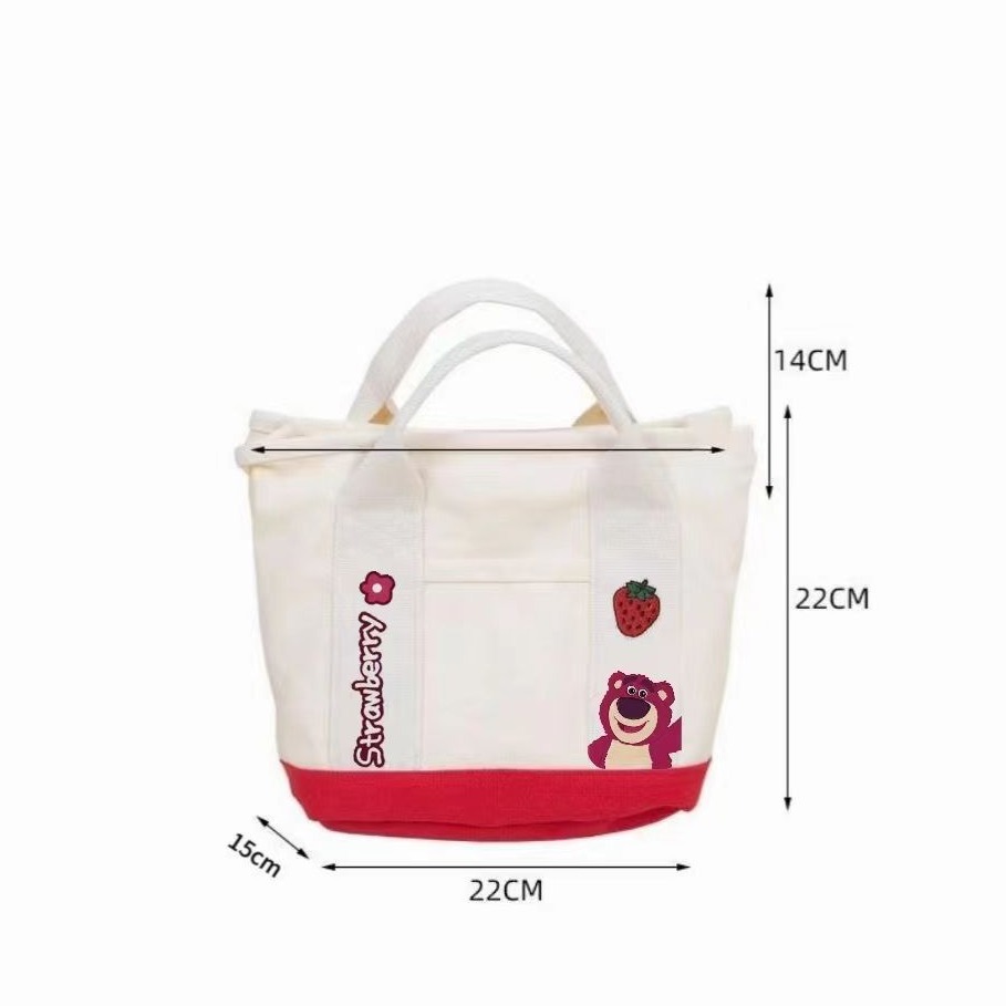 A small handbag is carried by a female student going out. She is carrying a 2024 new style bag, a mini canvas bag, and a Korean version bento bag for female students Item Picture
