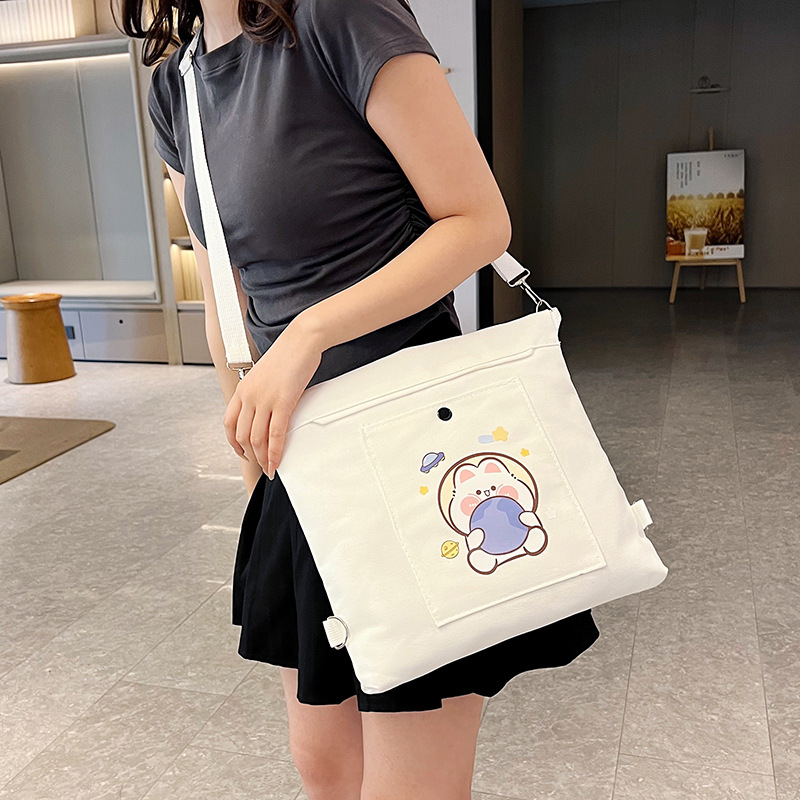 Wholesale of 2025 new cartoon casual canvas bags, large-capacity, fashionable and cute girl single-shoulder bags and tote crossbody bags details Picture