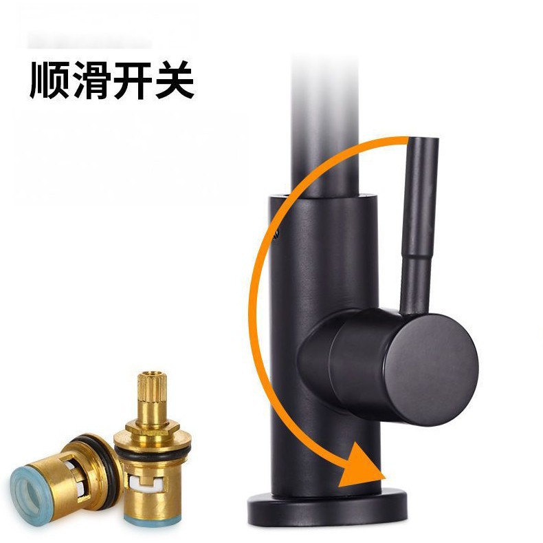 Kitchen faucet, stainless steel black washbasin, single-cooling universal sink, single-cooling vertical rotatable faucet Specification drawing
