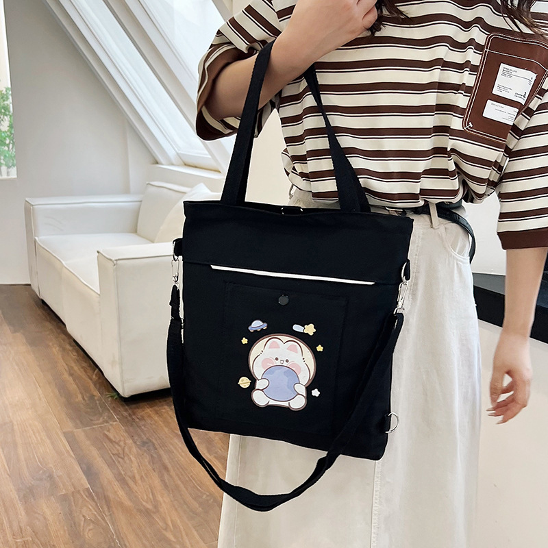 Wholesale of 2025 new cartoon casual canvas bags, large-capacity, fashionable and cute girl single-shoulder bags and tote crossbody bags Specification drawing