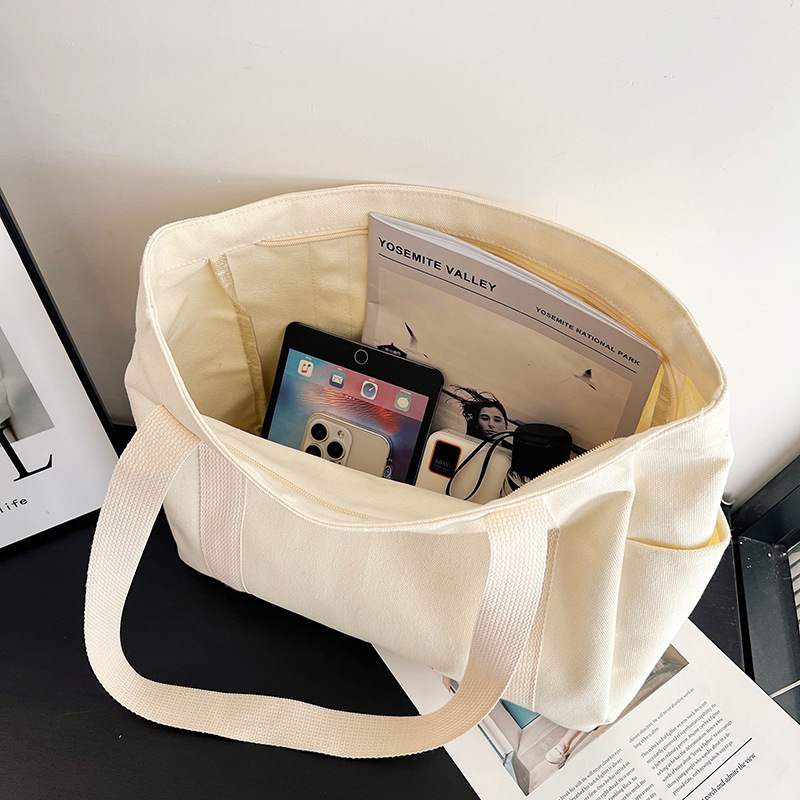 Wholesale of new women's single-shoulder bags, cross-border simple and casual canvas bags, Korean version LOGO printed commuter tote bags details Picture