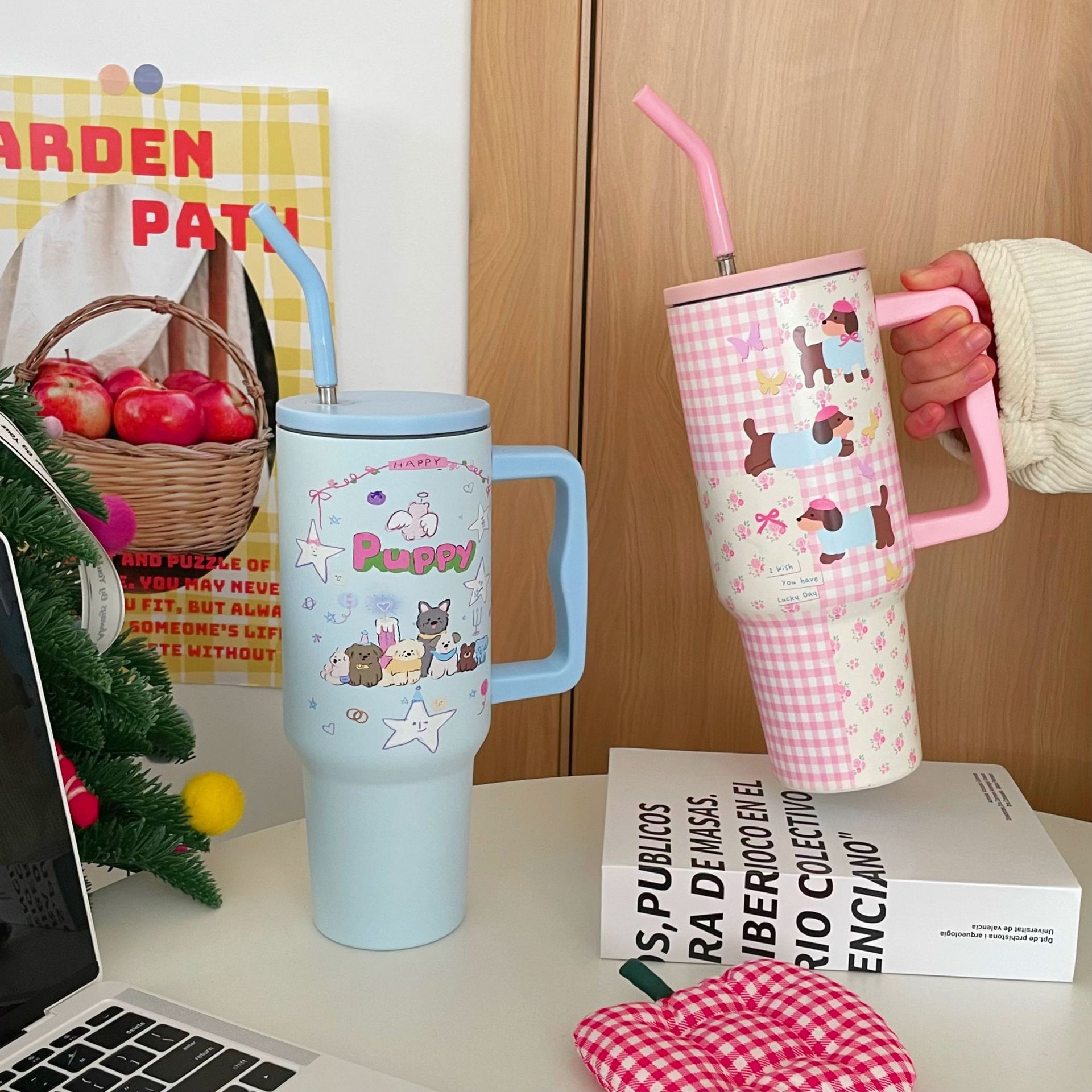 Original designed portable insulated cups, couple water cups, high flow rate, high appearance level, autumn and winter stainless steel hand-held ice cups Specification drawing