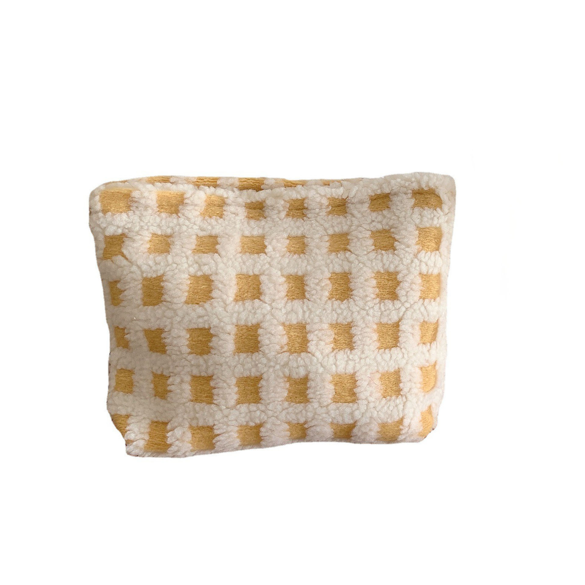21031 Waffle plush color-blocking makeup bag, travel storage bag, multi-purpose miscellaneous bag, Toiletry bag, large capacity Item Picture