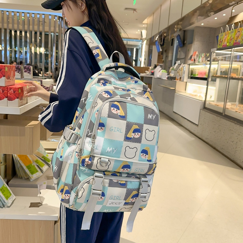 A cute Korean cartoon printed backpack for girls, large-capacity backpack for junior high school, senior high school and university, commuting and going out for primary school students Specification drawing