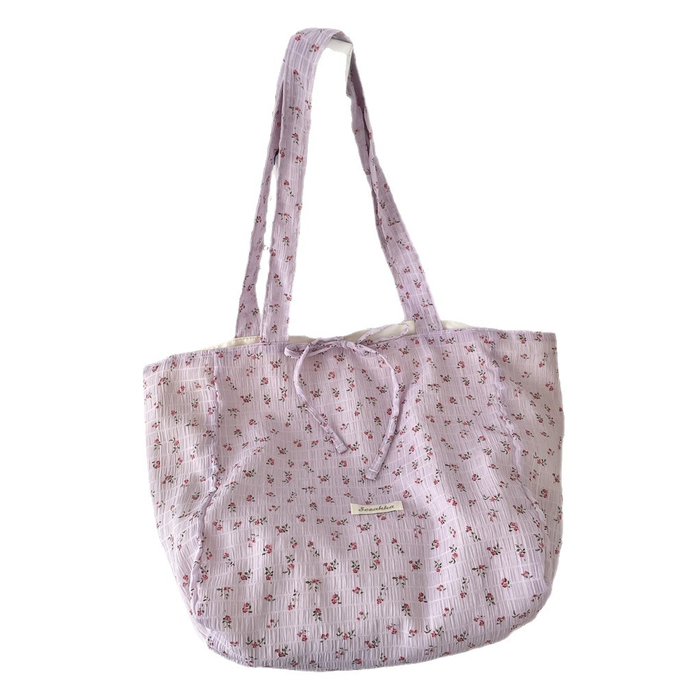 5744 Fresh and sweet floral chiffon single-shoulder bag, large-capacity student class bag, fashionable and versatile tote bag for girls Item Picture