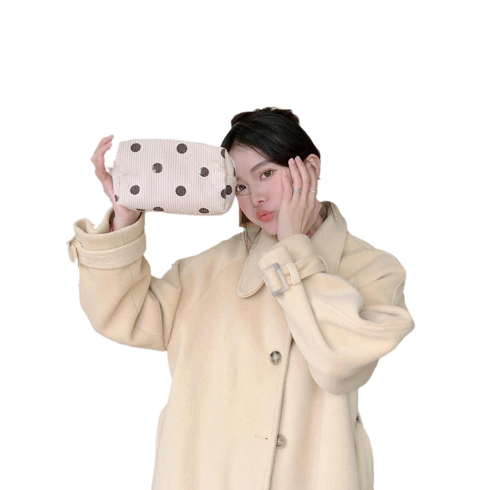 211122 Autumn and Winter retro corduroy smiling face makeup bag Lipstick Coin Bag Large Capacity portable storage bag Item Picture