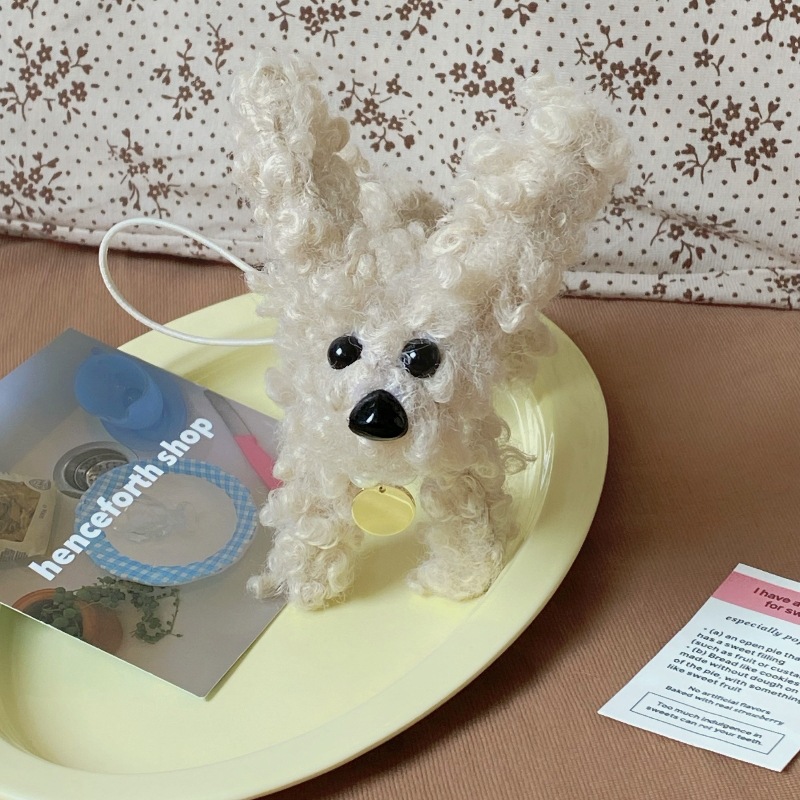 ins popular wire dog pendant, fried fur teddy dog bag pendant, plush keychain, couple doll Item Picture