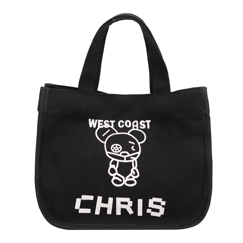 The new Japanese bucket-shaped tote canvas bag is simple and versatile. It's a trendy portable lunch bag with a large capacity Item Picture