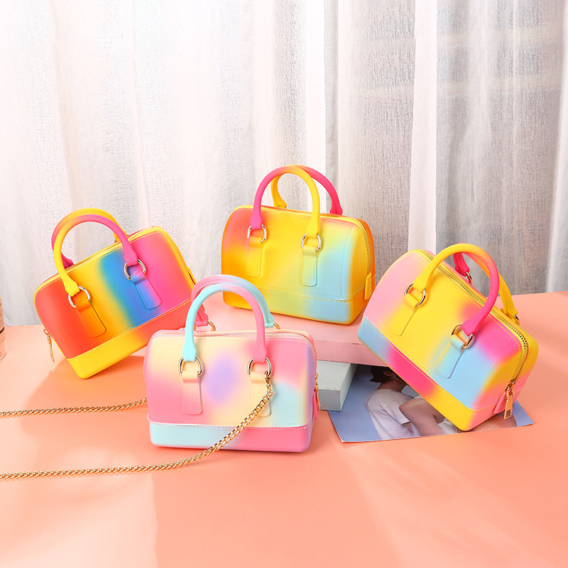 Factory wholesale best-selling bucket-shaped pillow bags, mini jelly bags, macaron single-shoulder crossbody hand-carry women's bags details Picture