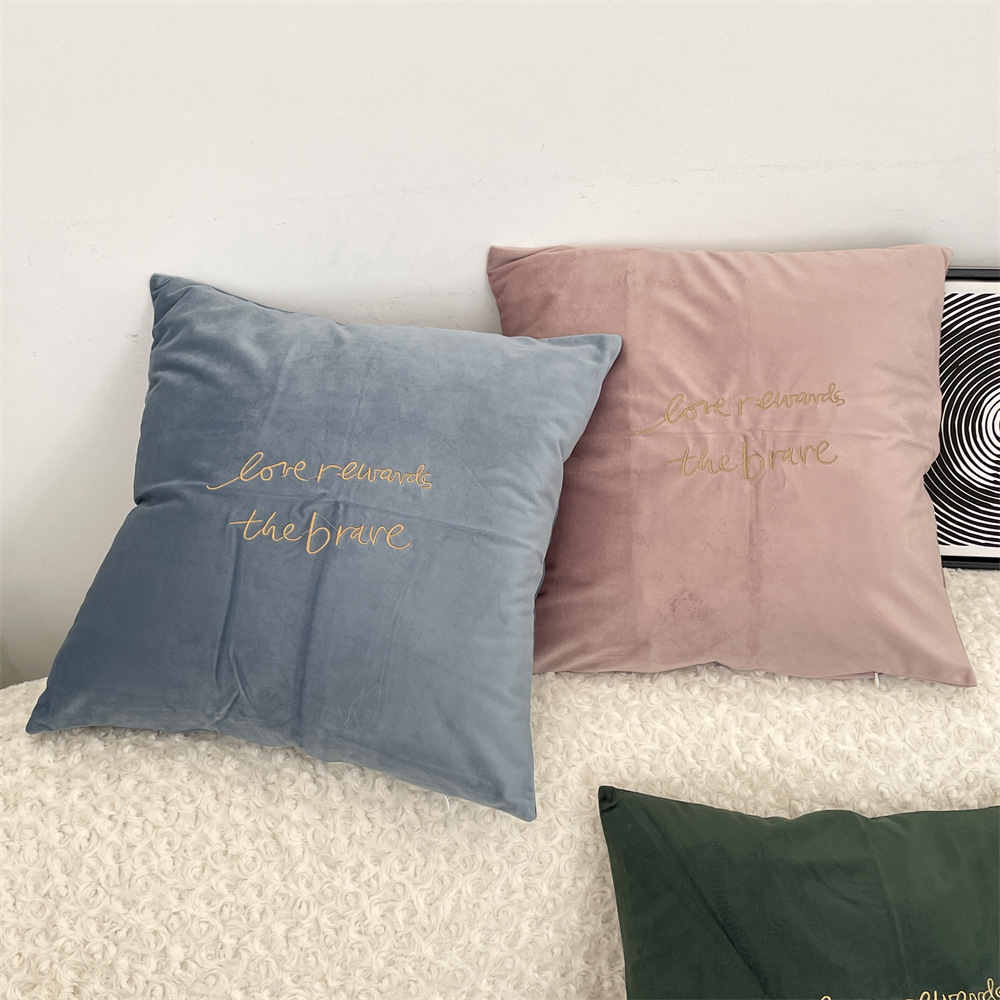 bj412312 Morandi embroidered letter solid color pillowcase, car pillow cover, crystal velvet sofa pillowcase Specification drawing