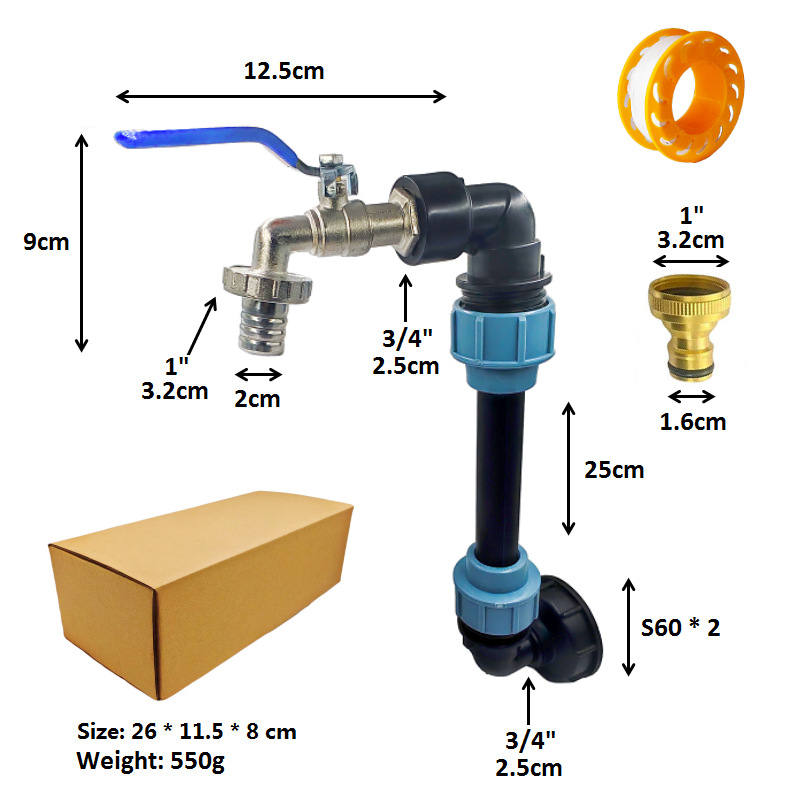 Cross-border exclusive coarse tooth single bucket height-increasing iBC ton bucket adapter with 3/4x1 alloy brass pacifier faucet details Picture