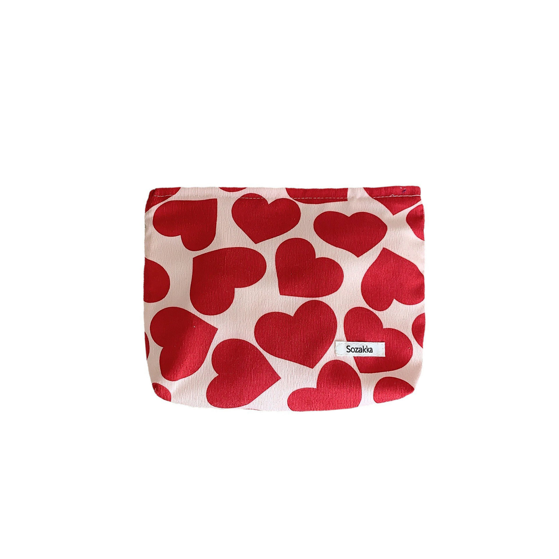 3395 corduroy retro heart-shaped makeup bag, Japanese-style storage and casual organizing bag, portable toiletry bag Item Picture