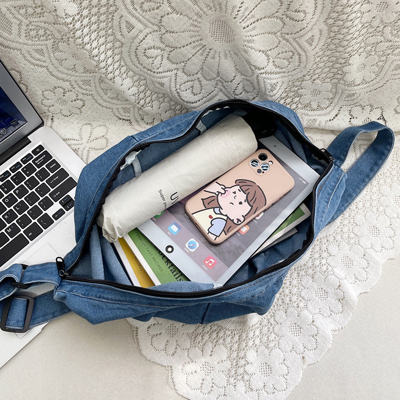 Hong Kong-style Harajuku ins bags, women's crossbody bag, versatile denim chest bag, men's waist bag, street fashion brand, student crossbody bag details Picture