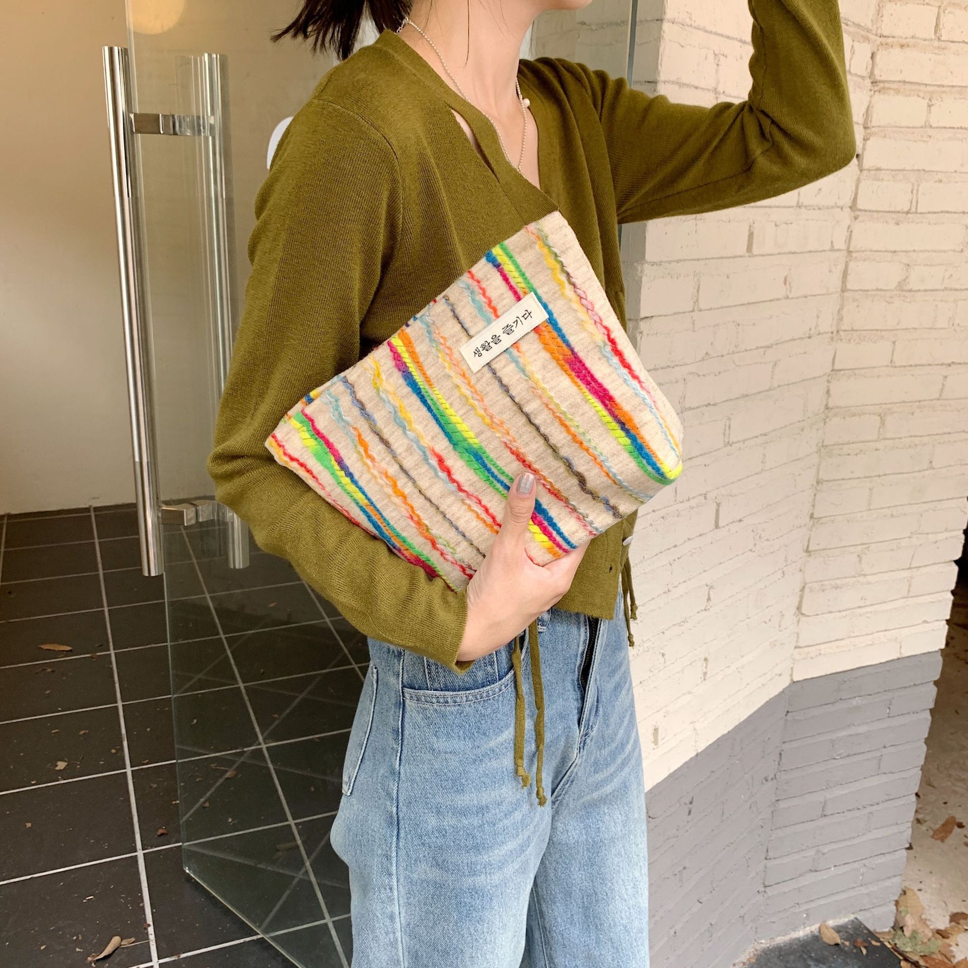 28131 InS-style color-blocking makeup bag, storage and organization bag for miscellaneous items, cute and easy to hold together, ladies' pocket money bag details Picture