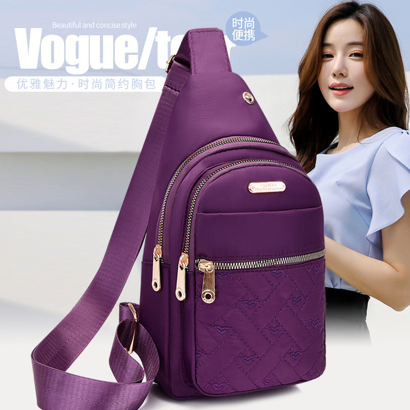 New women's embroidered thread chest bag, multi-layered casual multi-functional crossbody bag, large-capacity diamond-shaped women's single-shoulder chest bag full figure