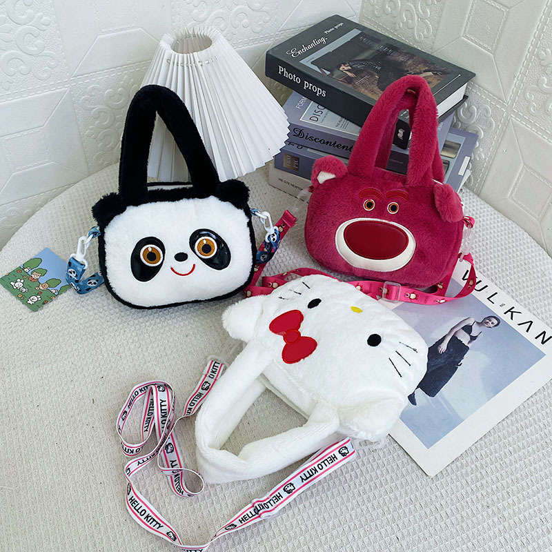2023 New cute furry bag, single-shoulder crossbody, children's cute girl mobile phone small bag, cartoon trendy plush bag Specification drawing