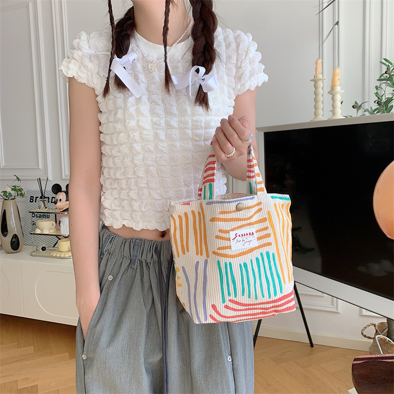 35201 ins canvas color-blocking striped cosmetic bag, large-capacity crossbody single-shoulder bag, work commuting handbag full figure