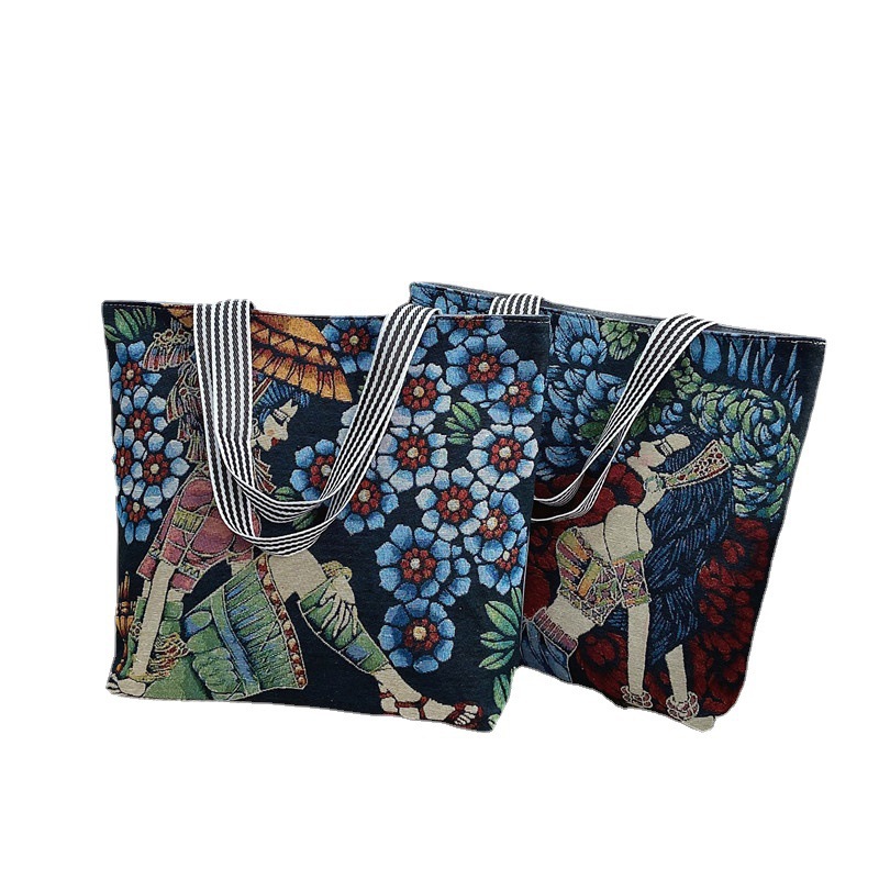 New painted European and American retro bags for women wholesale, fashionable ethnic style underarm tote bags, women's single-shoulder canvas bags Item Picture