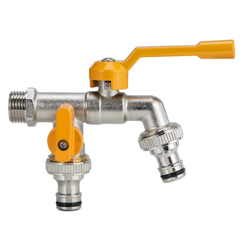 Factory wholesale outdoor faucet anti-freezing all-copper one in and two out courtyard and garden double out 4-inch and 6-inch water faucets Item Picture