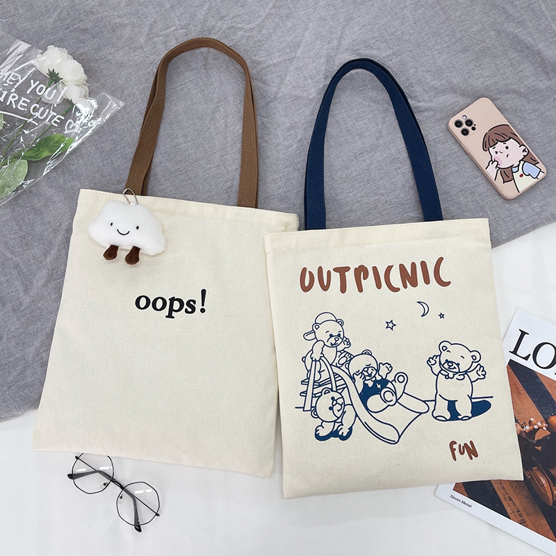 The 2022 new trendy women's canvas bag, a retro and cute student ulzzang canvas bag for women Specification drawing