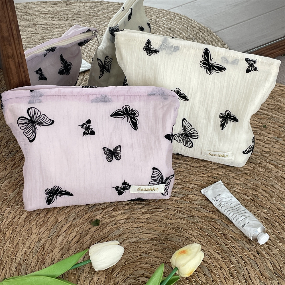 4682 Instagram Super Popular Makeup Bag, Elegant butterfly Cosmetics Storage Inner Bag, large capacity, easy to carry with hand details Picture