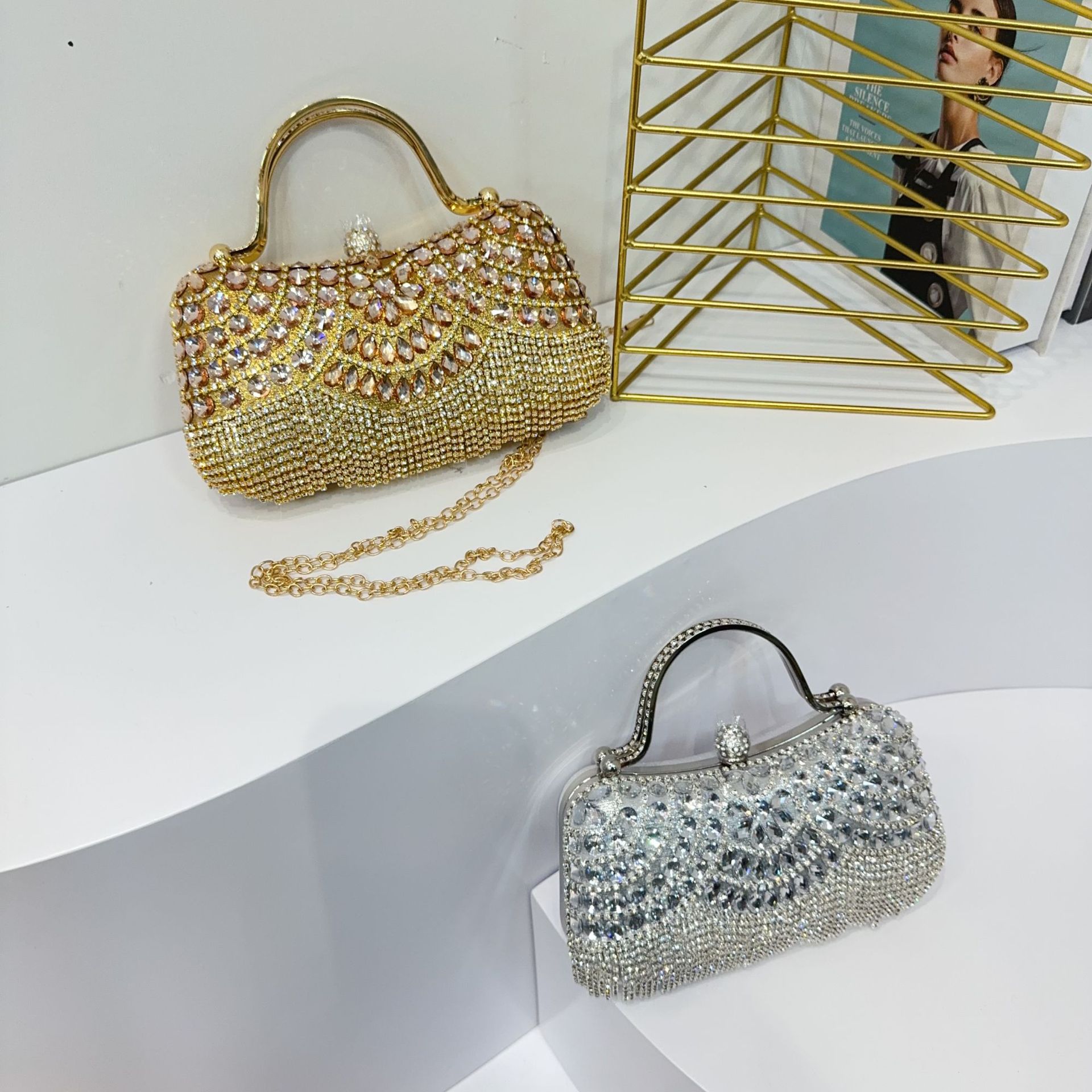 New cross-border diamond-encrusted clutch bag, fringed evening bag, birthday, wedding and banquet single-shoulder crossbody dinner bag Specification drawing
