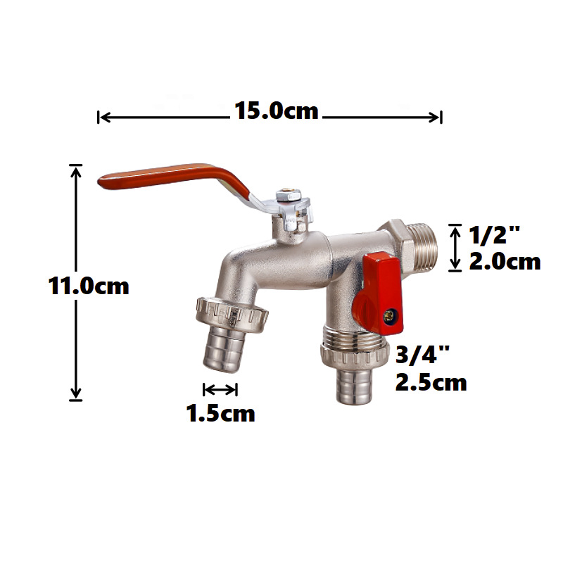 Cross-border exclusive gardening double water outlet zinc alloy faucet, one in and two out double pacifier, belt faucet [red] Application Scenario