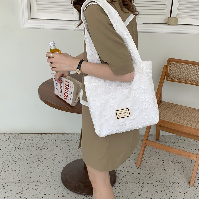 In stock: 17314 bag for women, retro jacquard with small flowers, double-shoulder or single-shoulder bag, hand-carry, underarm, college students details Picture
