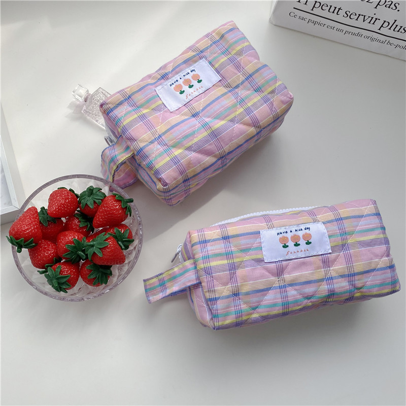 19162 Korean artistic pen case, ins Japanese quilted hand-held grid storage and organization, canvas cosmetic bag, stationery Specification drawing
