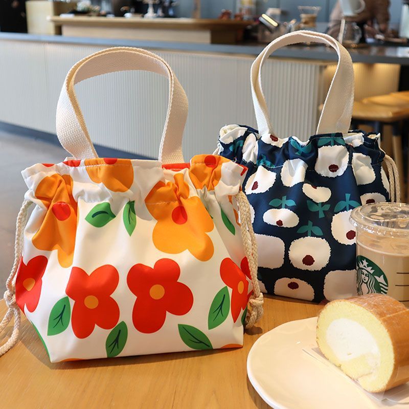 Drawstring bag, drawstring bento bag, student lunch box for work, carrying rice, hand-held drawstring bag, lunch box bag, canvas, cute dropshipping full figure