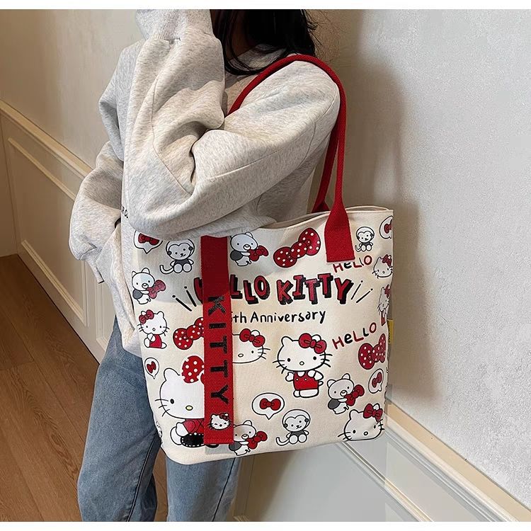KT Cat canvas bag, ladies' large capacity tote bag, HelloKitty cute bag, student shoulder bag, handbag Specification drawing