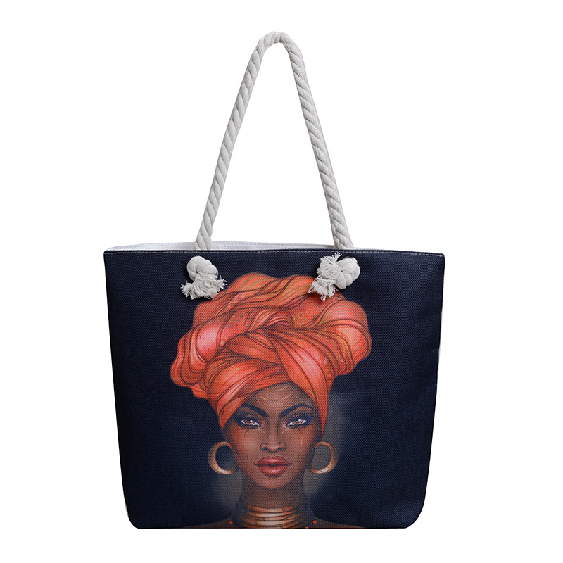 New cross-border tote bag, versatile women's portable shopping bag, creative women's printed aesthetic thick rope beach bag details Picture