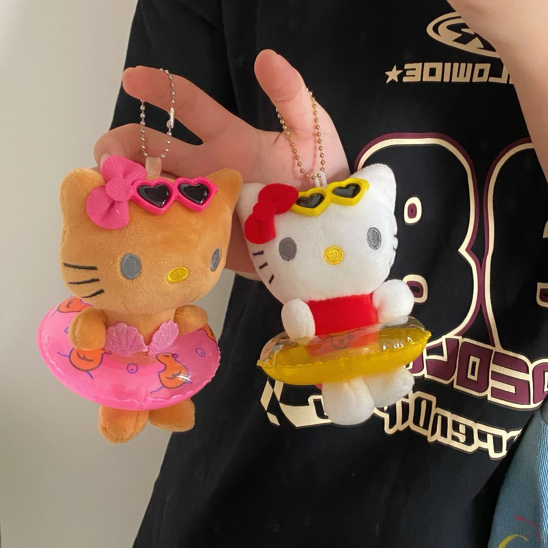 Swimming ring, cat trinket, plush toy, bag, hanging decoration, cute summer swimming ring doll, cartoon keychain for girls details Picture