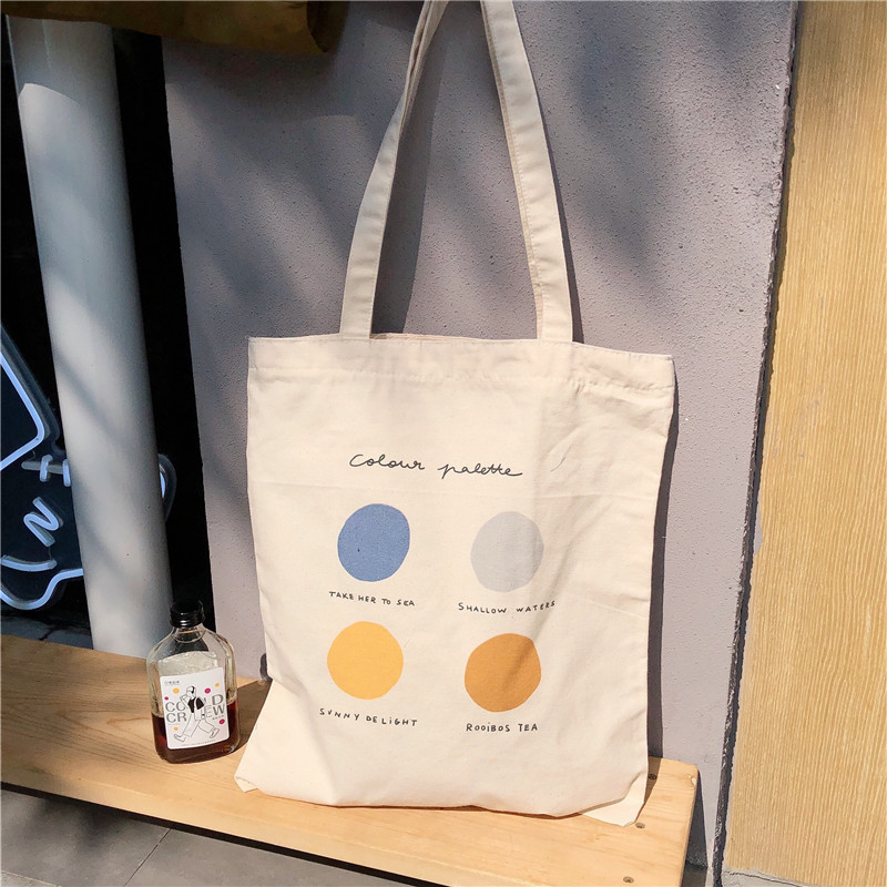 911184 Women's fresh color palette canvas bag, ins Japanese soft Girl large capacity single-shoulder bag, student wholesale Item Picture