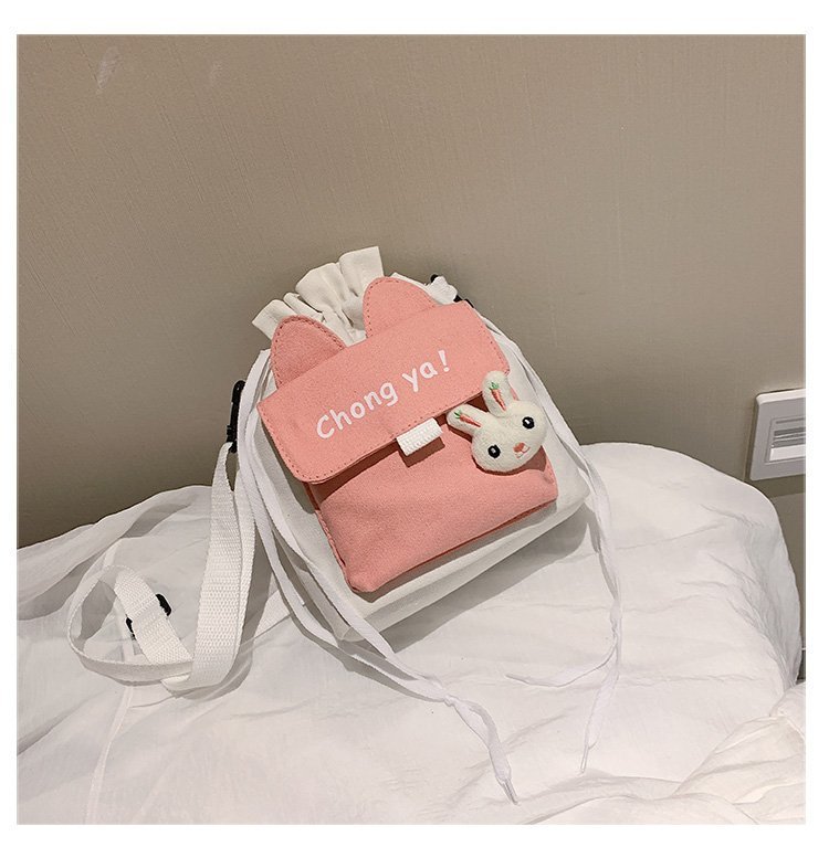 Korean campus fresh and cute cartoon rabbit bucket bag, color-blocking small bag, versatile casual single-shoulder crossbody bag undefined