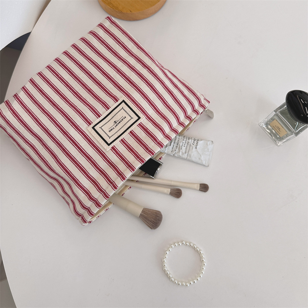 311024 ins Early Autumn Retro striped makeup bag, Large Capacity Toiletry bag, Travel Portable Cosmetics Storage bag Specification drawing