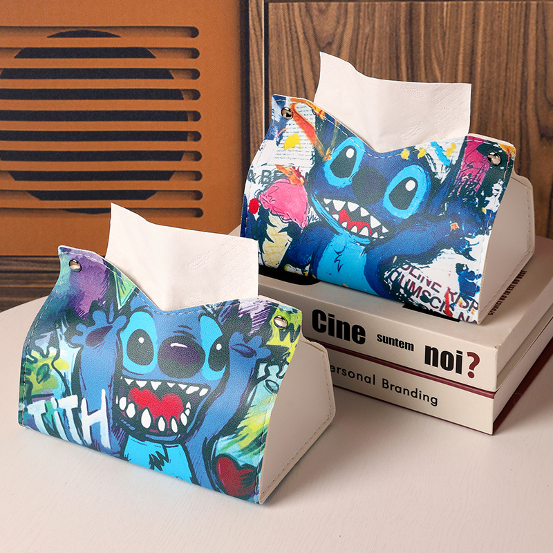Cute style tissue box, home living room coffee table desktop dust-proof tissue box, leather car tissue storage box, cartoon Specification drawing